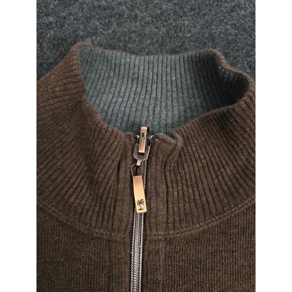 Tommy Bahama Mens Quarter Zip Sweater Brown Ribbed Collar Long Sleeve Pullover - Picture 2 of 7